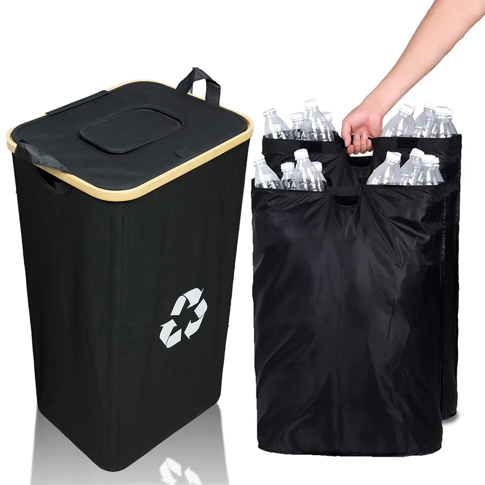 Foldable And Portable Durable Large Bottle Storage Basket Indoor Home Recycling Bins With Lid For Kitchen