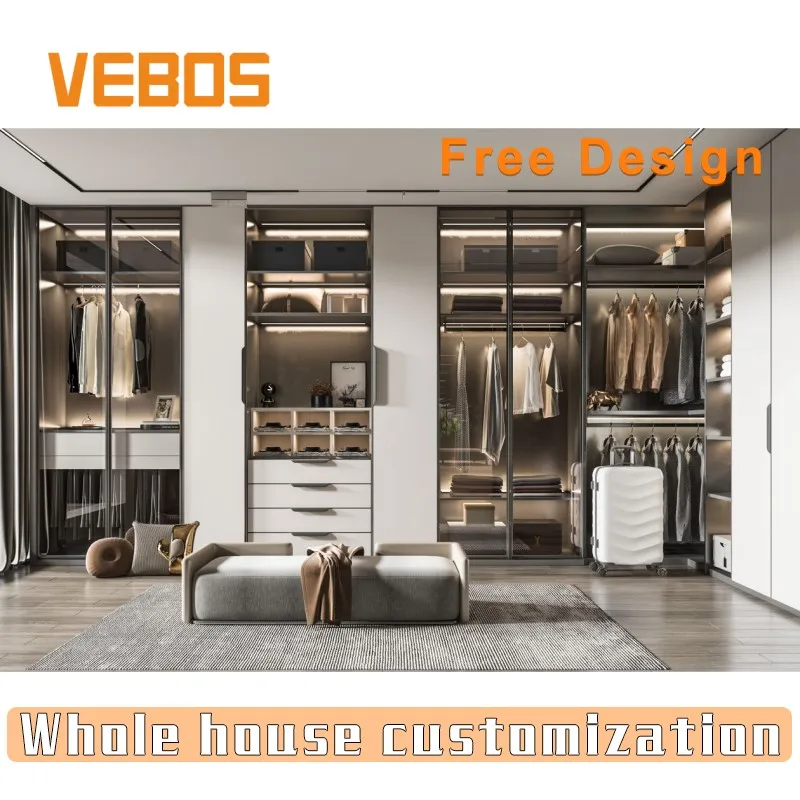 Современная роскошная стеклянная дверь, шкаф, спальня, ходунок, кладовая и модульный шкаф, полные комплекты для спальни