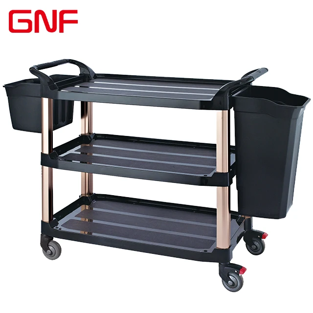 GNF 3 Shelf Plastic Food Service Trolley Cart 4 Wheels Cleaning for
