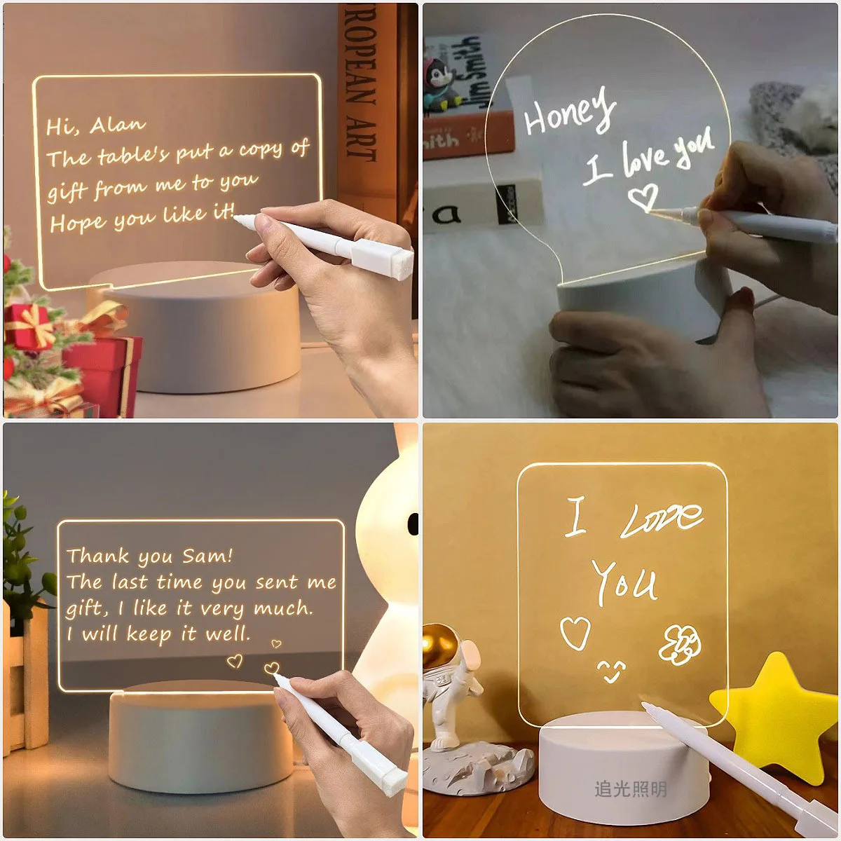 DIY Handwriting Tablet Nightlight 3D Acrylic Lamp Erasable Luminous Message Board Night Light