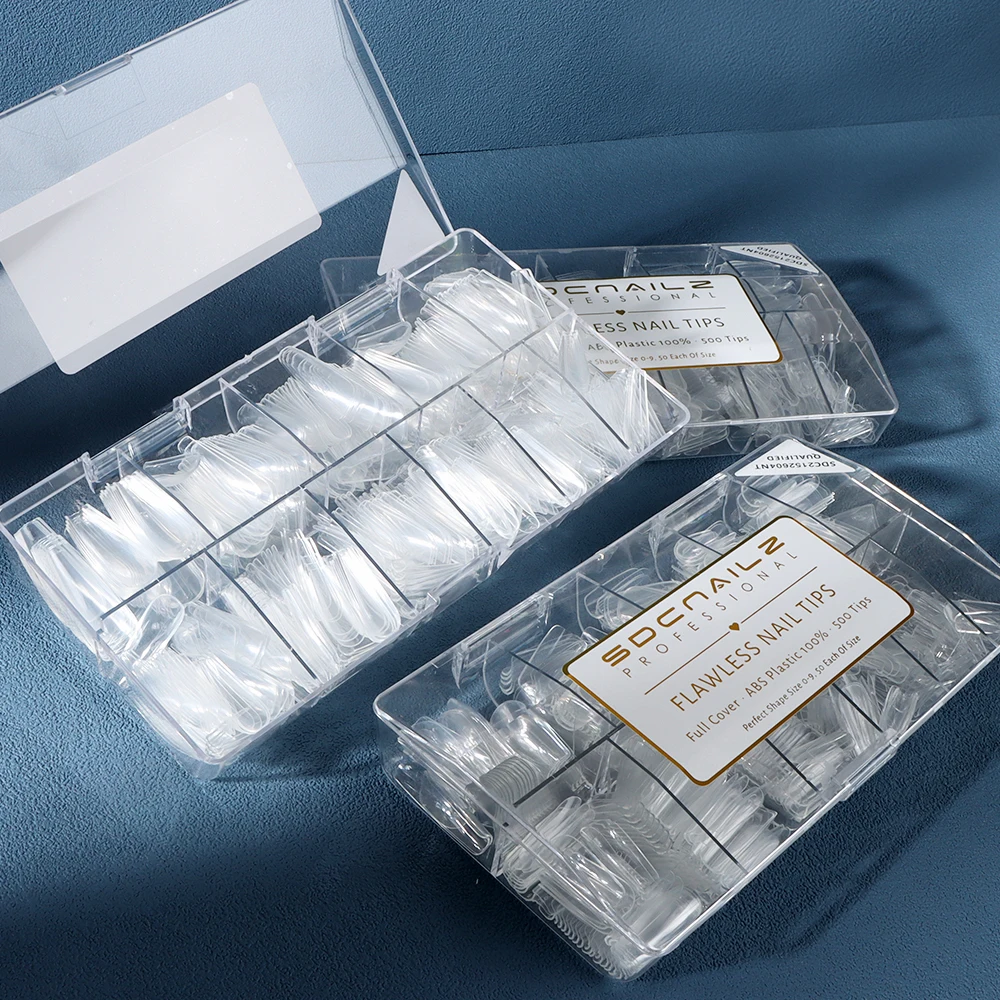 New Technology High Quality Full Coverage ABS Plastic 500 Tips/Box Coffin Shape Long Clear Nail Tips