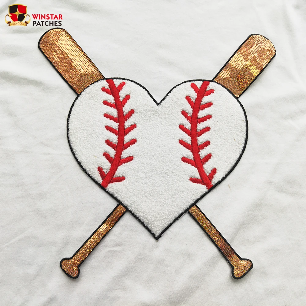 Golf cart sequin embroidered iron on patch custom disc golf sports chenille embroidery heat press patches For Clothing