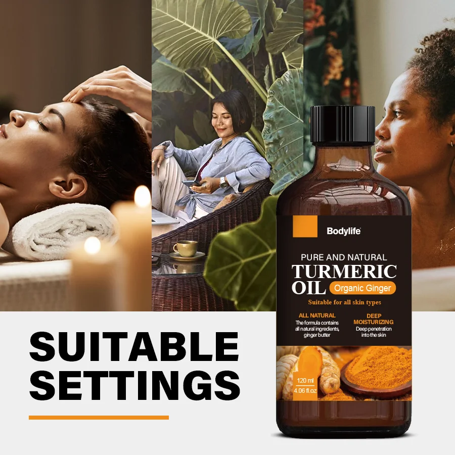 Natural Organic Turmeric Body Oil Face Wholesale Anti-inflamma Tory Repair Oil Keeps Skin Young firm Turmeric Body Oil