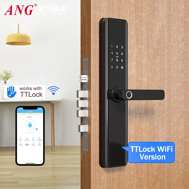 Hot Selling Outdoor Fingerprint Card Digital Wooden Door Lock Ttlock Smart Wifi Door Lock For Hotel