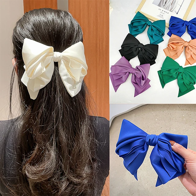 2022 Spring Hair Accessories Headband for Girl Big Bow Hairpin Pure Color Fabric Pleated Hair Pin