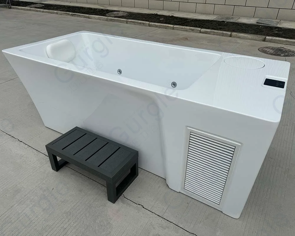Acrylic Square All In Cold Plunge Tub Ice Bath With Chiller Together One Piece Ice Bath Chiller With Pump
