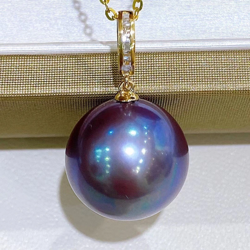  18k gold inlaid natural Edison purple pearl pendant large particles pearly and delicate an exquisite gift for