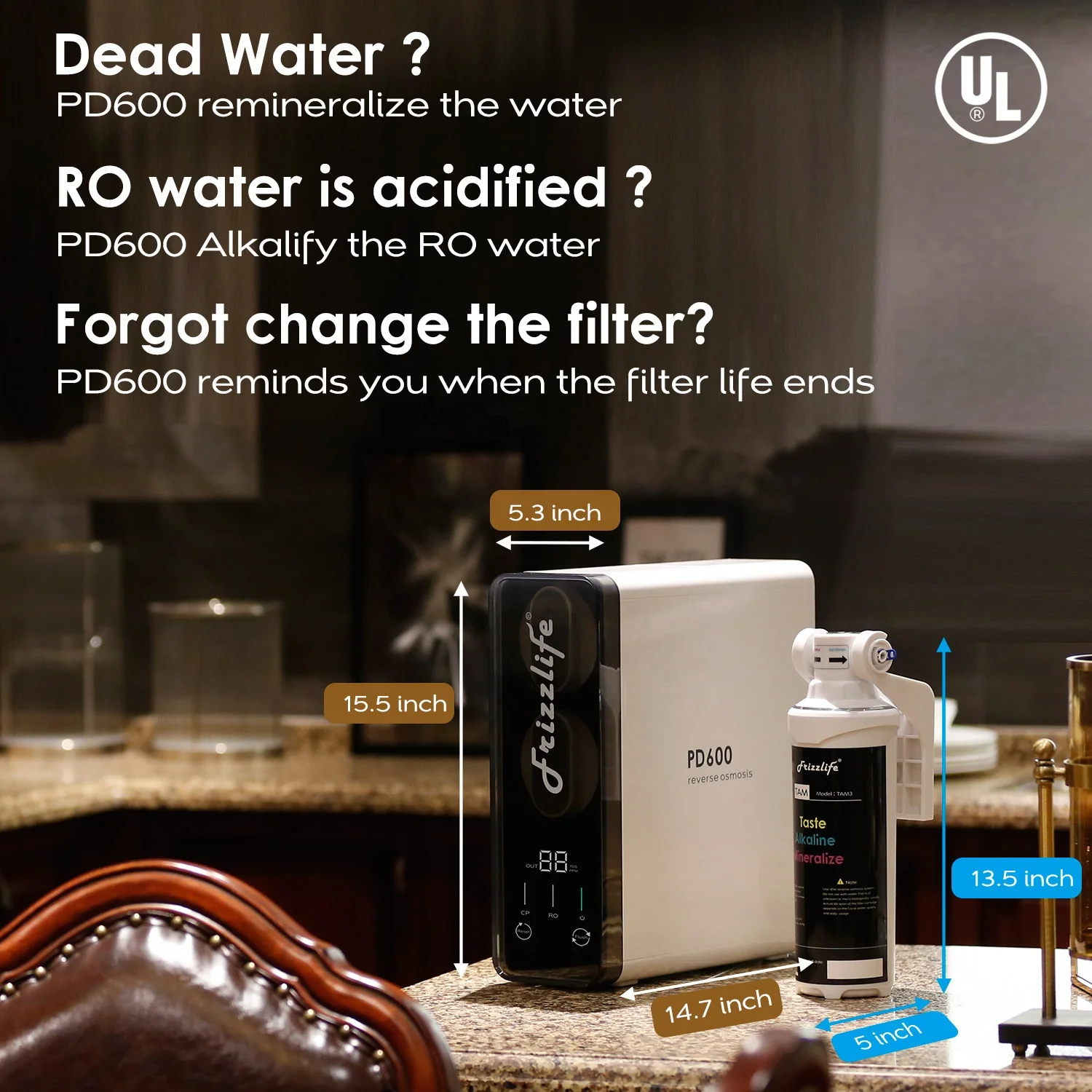 Tankless 600G reverse osmosis system home water purifier with REAL TIME TDS shows display