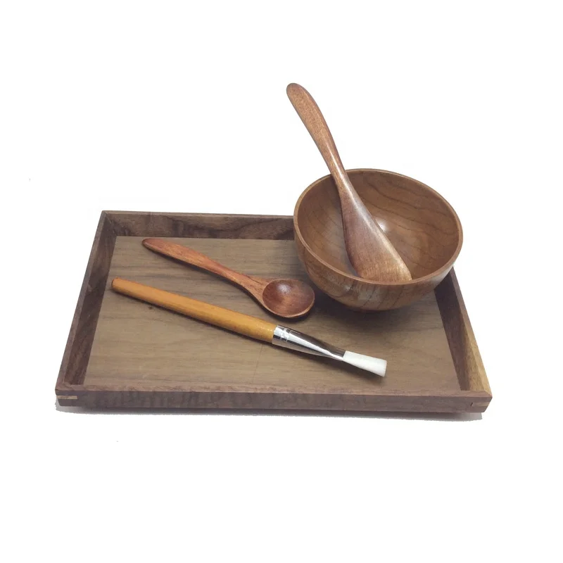 2023 New Makeup Tool DIY Bamboo Cosmetic Mixing Bowl Set, Equipped with Bamboo spatula and spoon
