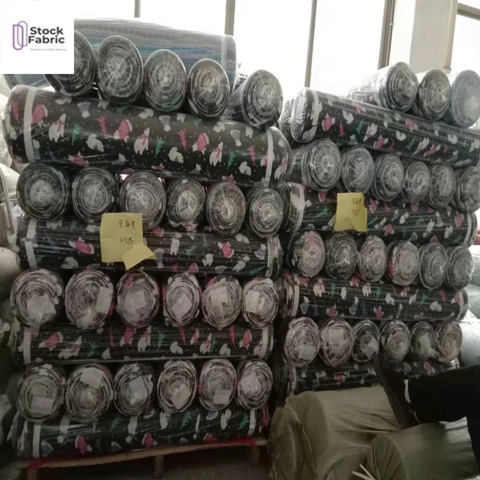 Polyester knitted DTY double brush print stock fabric for garment
