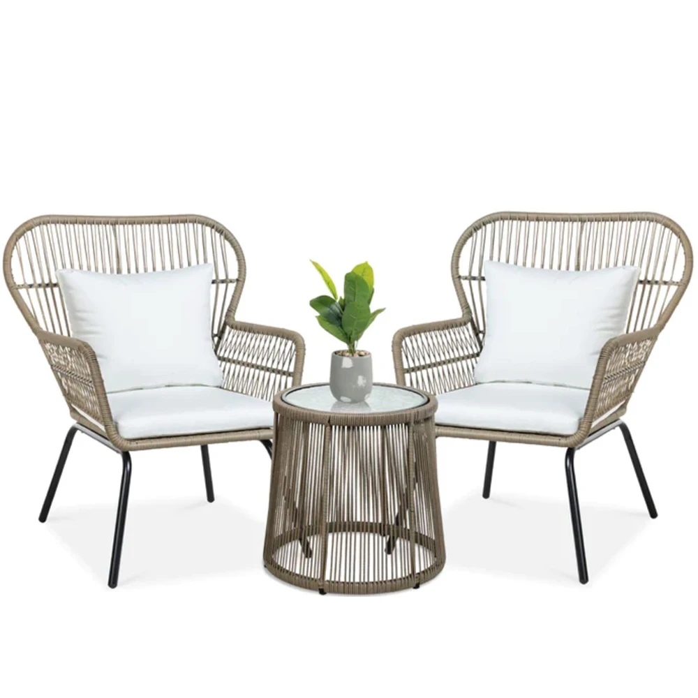 3 pcs Wicker Bistro Set Rattan Patio Garden Set Rattan Chatting Set Outdoor Furniture with Cushions mail order packing MOP KD