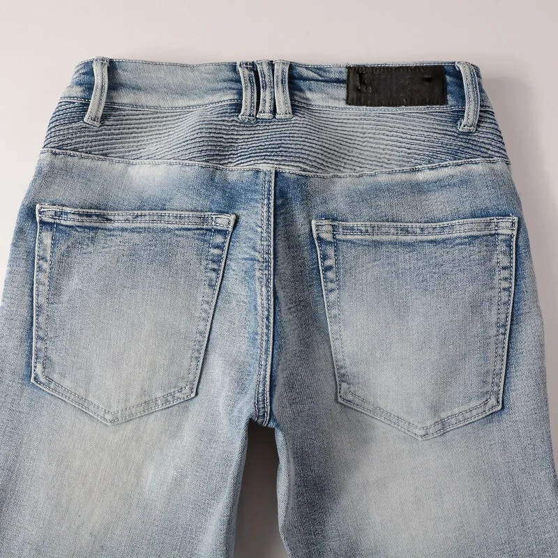 OEM  new style ripped pent style stock drop shipping men denim biker skinny jeans