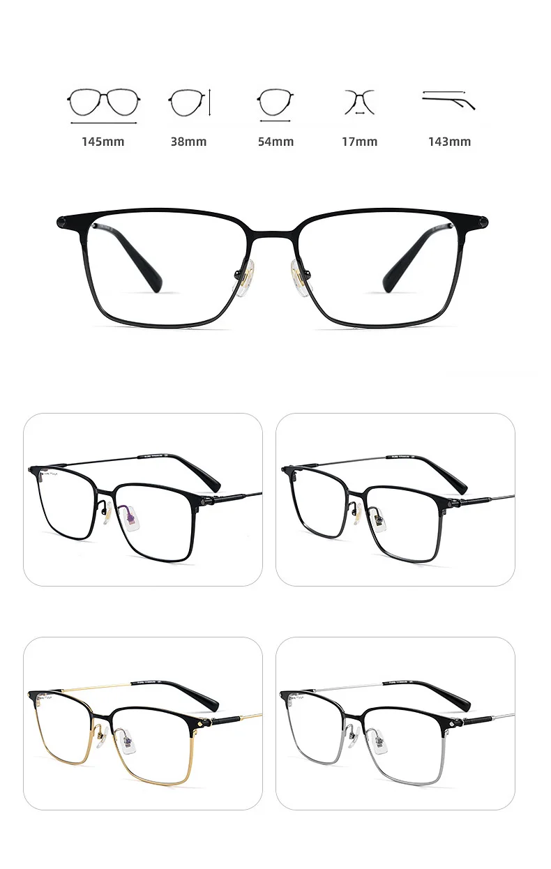 2024 Unisex Business Black Square Frame Glasses Pure Titanium Lightweight High-End Optical Eyewear Titanium Glass