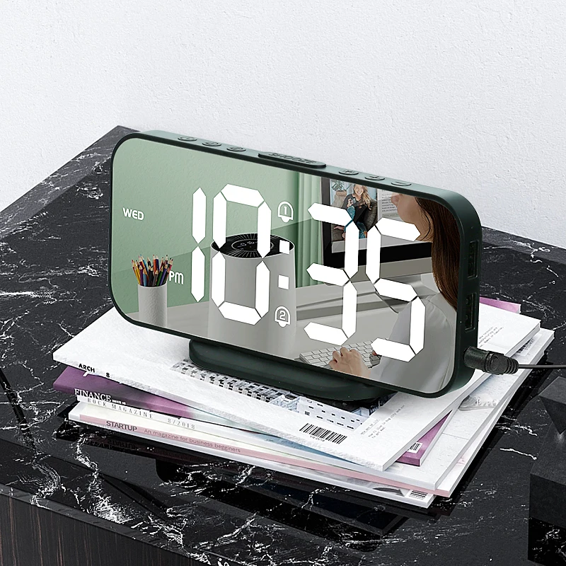 Лидер продаж 2022, Умный Цифровой светодиодный дисплей, зеркальный будильник, USB Настольный будильник