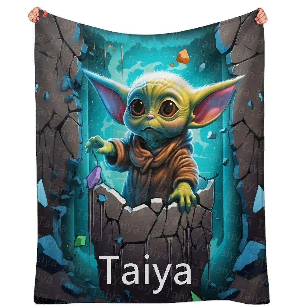 Custom cartoon anime cute Star Yo da baby Print Fleece Travel Flannel Throw Fashion kids Blanket