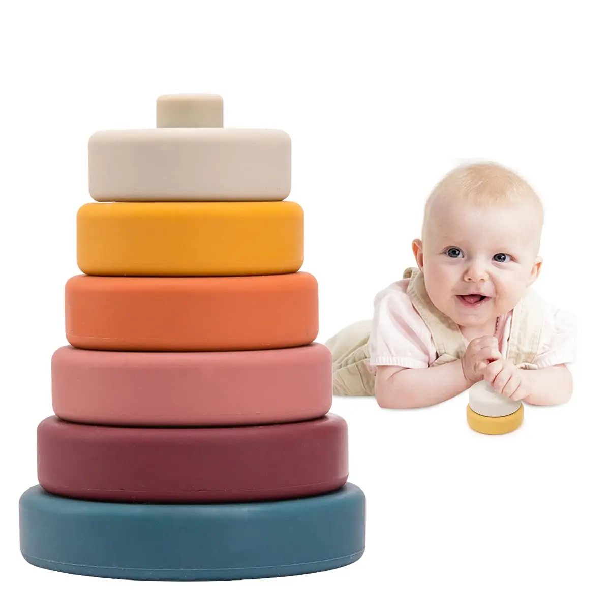 Soft BPA Free Customized Silicone Stacking Toys Tower Montessori Sensory Children Educational Building Block Sets Gift for Baby