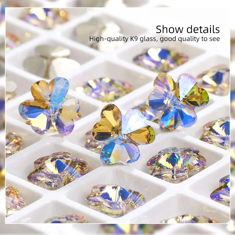 Xichuan K9 Glass Top Sale Clover Heart Shape Pointback Glass Crystal Rhinestones  For Nail Art and Jewelry making