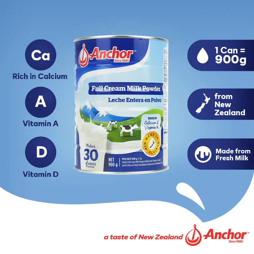 Anchor Full Cream Milk Powder 900g Can New Zealand Wholesale Instant Health Protein Vitamins Anchor Milk Powder Whole Milk