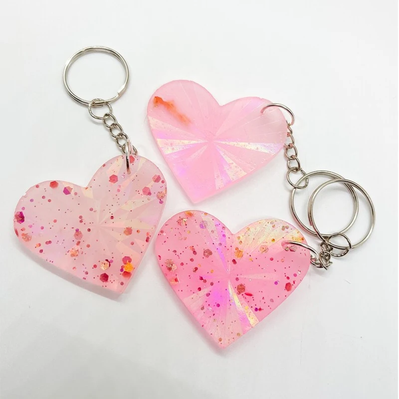 Custom Heart Glitter Acrylic Printing Keychain Multi-color Car Pendant Small Fresh Keychain