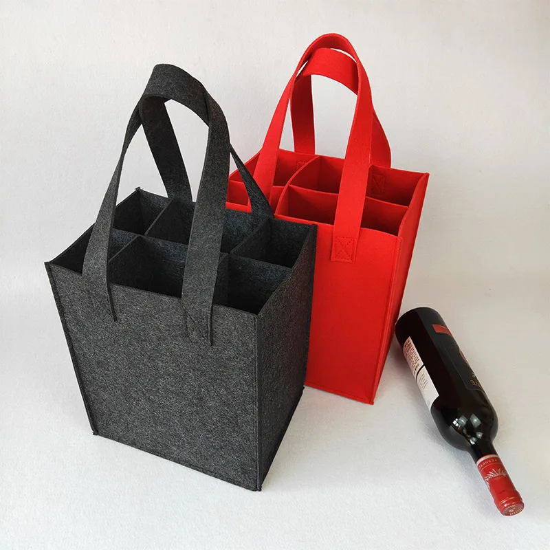 Custom Red Wine Carrier with Divider Felt Wine Storage Tote Bag Portable Wine Gift Bag Red Beer Storage Box with Handle