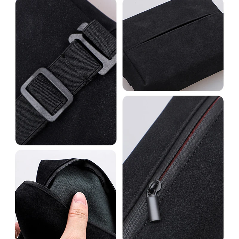 Leather Center Armrest Napkin Case with Fix Strap Car Tissue Holder Fits Box Cover Rectangular Backseat Accessories Organization