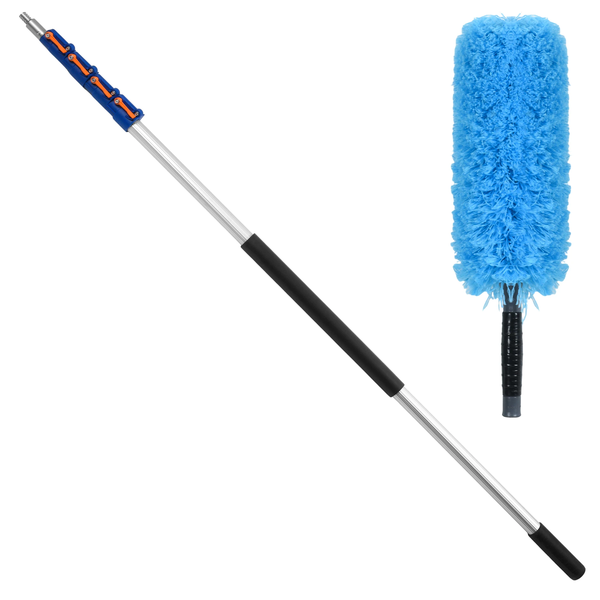 24FT Telescopic Aluminum Extension Retractable Household Cleaning Pole Rod Detachable Microfiber Feather Duster