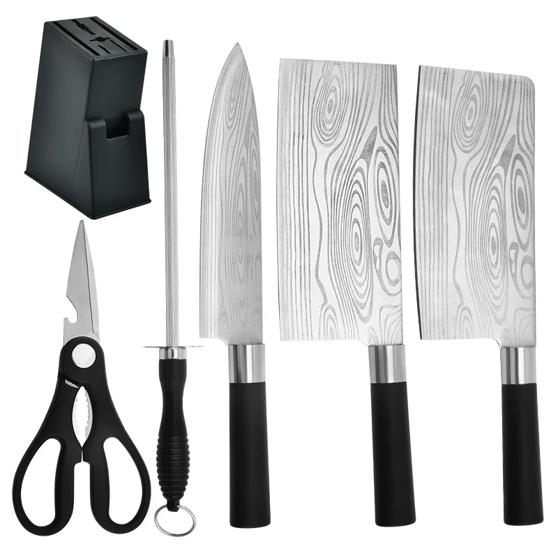Набор кухонных ножей из шести предметов резец нержавеющей стали с лазерной поверхностью Дамаска