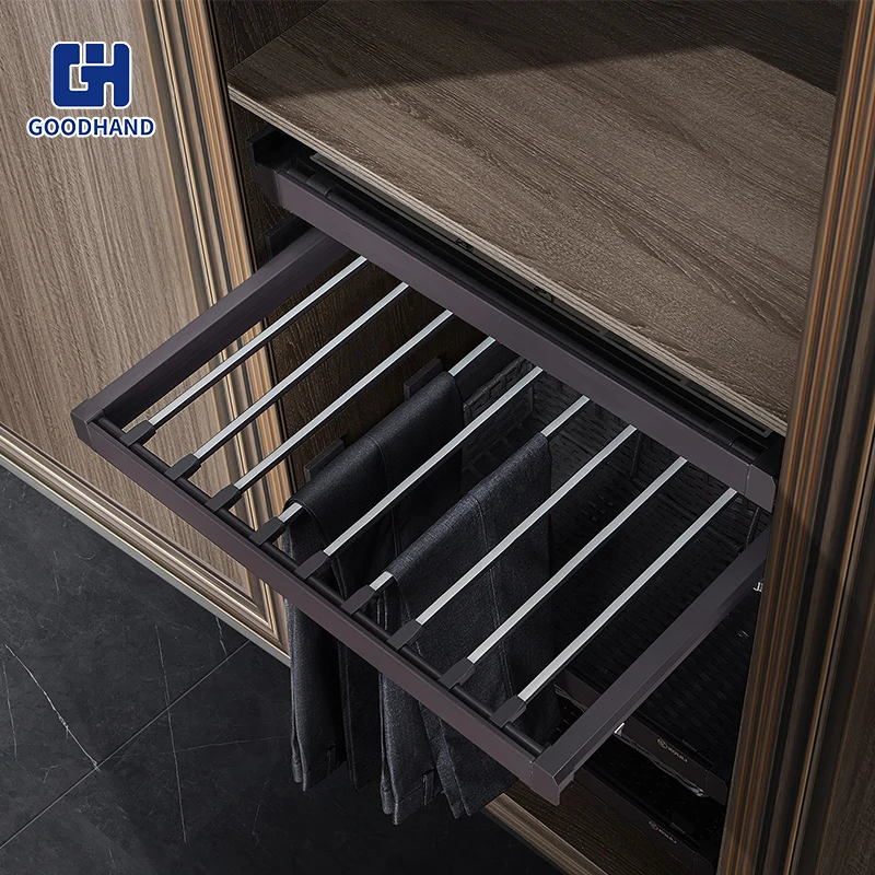 Furniture Hardware Soft close Closet Organizer Pull Out Trouser Shelf For Wardrobes Cabinet