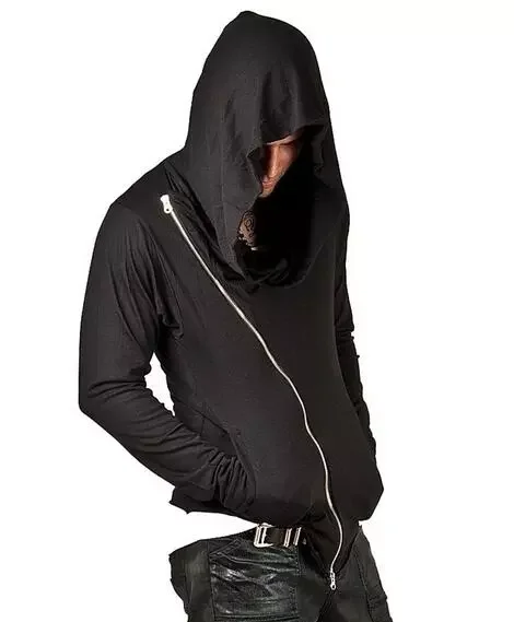 Men Fashion Side Zipper Hoodies Sweatshirts Cotton Coat Sports Jacket Diagonal Zipper Mens Assassin Tops Hoodie