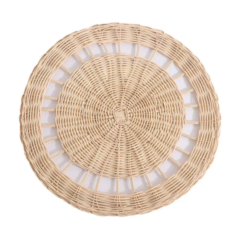 Natural Bohemian Style round Rattan Placemat Hand Woven Decorative Flower Sustainable Home Decor Plate Dish