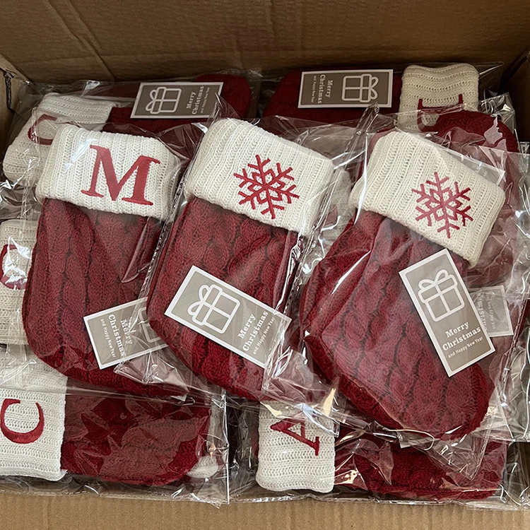 Personalized Red Knit Christmas Stocking Small Socks Gift Bags Christmas Decoration 26 Letters Embroidered Xmas Stockings