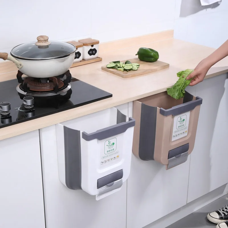 Kitchen Under Sink Hanging Collapsible Waste Bin Plastic Folding Small Garbage Trash Can for Cabinet Car Kitchen Office