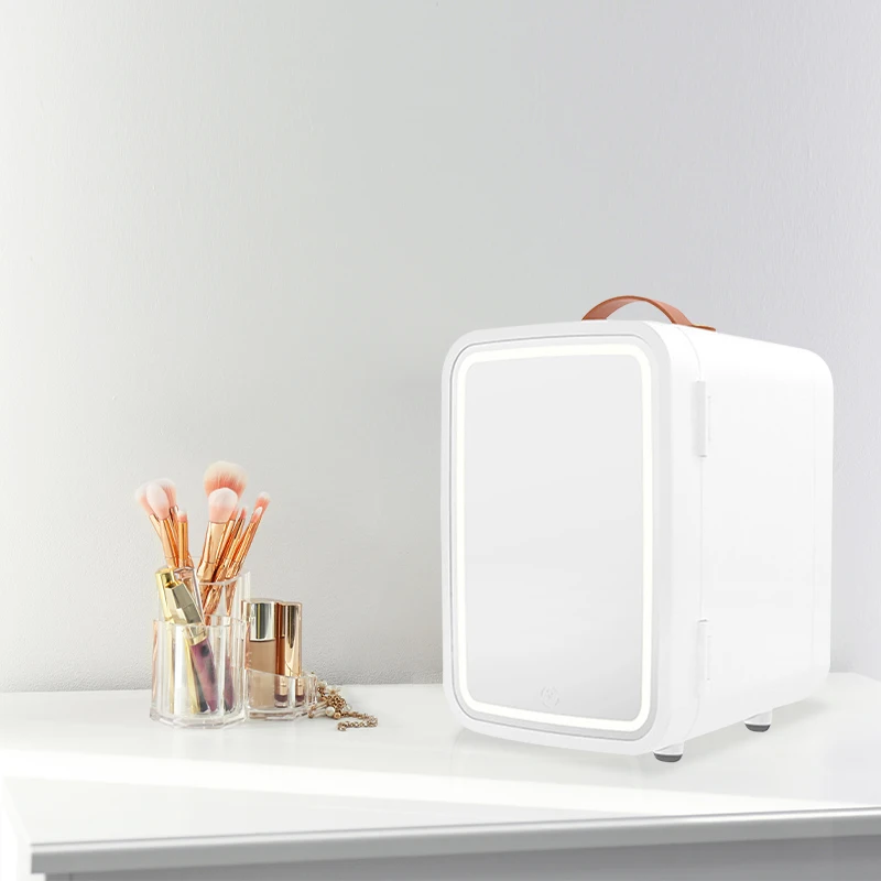 Mini Refrigerator 8L LED Light Thermoelectric Cooler Personal Beauty Fridge With Mirrored Door