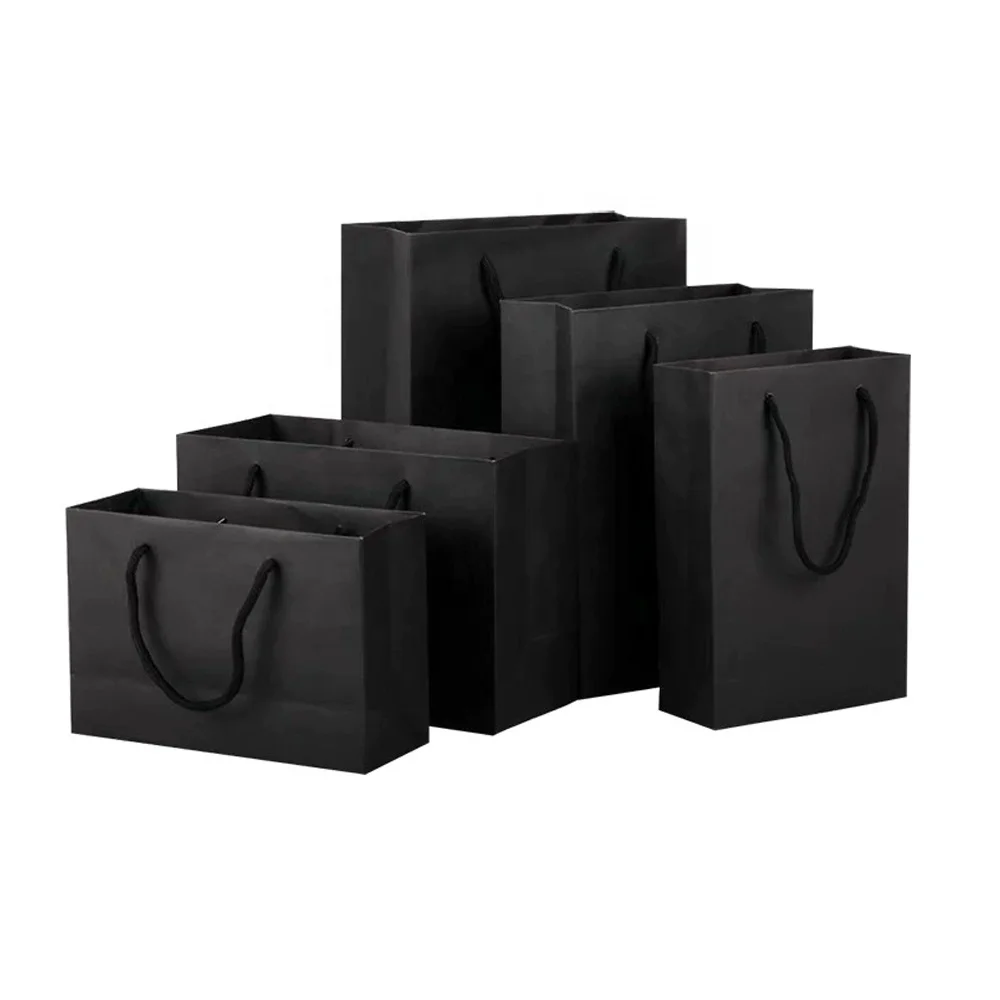 Promotional Gift Packaging Shopping Paper Bag Custom Logo Small Luxury Clothing Jewelry Tote Art Black White Kraft Paper Accept