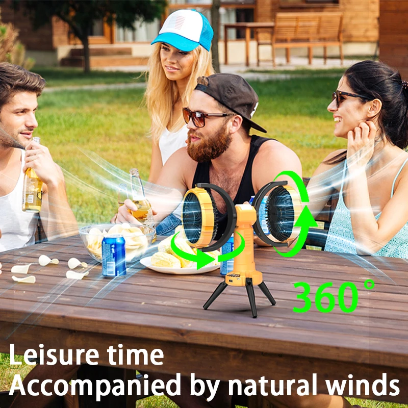 New Product Portable Oscillating Dual Heads 8000Mah Rechargeable Outdoor Tripod Camping Fan With Battery And Led Light
