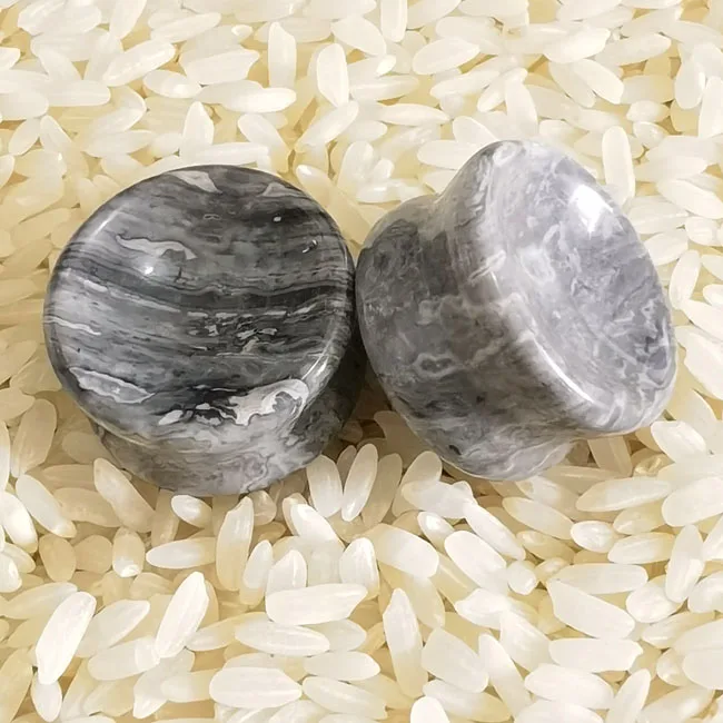 [SE-C462] Custom Natural Wave Jasper Stone Double Flared Concave Saddle Ear Plugs Body Piercing Wholesale Jewelry