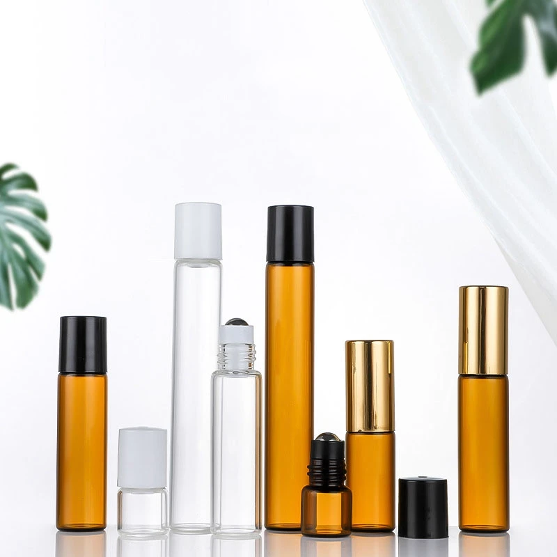 Wholesale  2ml 3ml 4ml 6ml 11ml Mini Tube Amber Clear Glass Roll On Bottle with  Gold Screw Cap For Serum Essential Oil Test