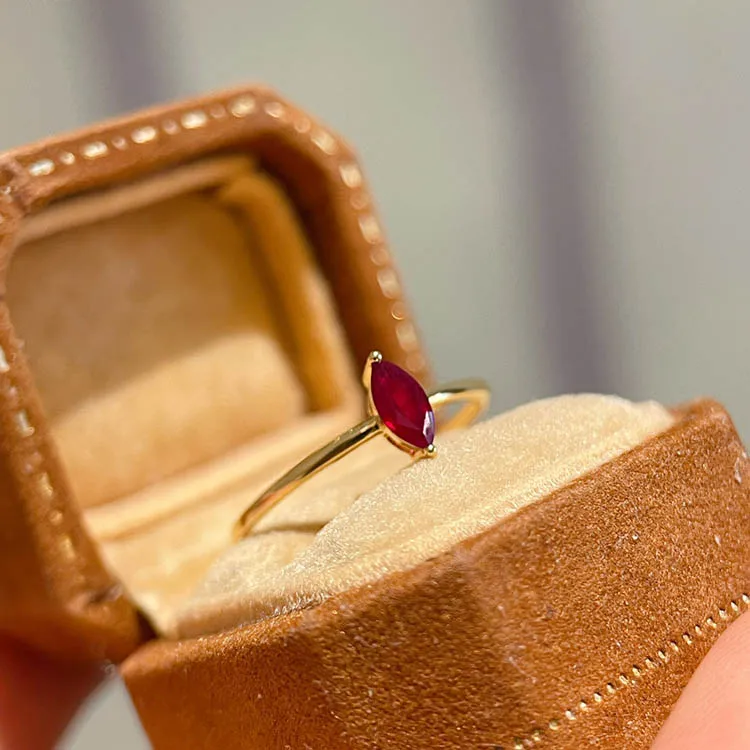 Xinfly Jewelry Design Minimalism 18k Real Gold Natural Ruby Gemstone Marquise Rings