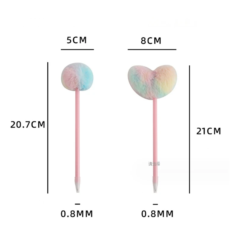 Hot Sale Ins Korean Creative Plush Shape Heart Ball Gel Pen Cute Girl Cartoon Writing Point Pen