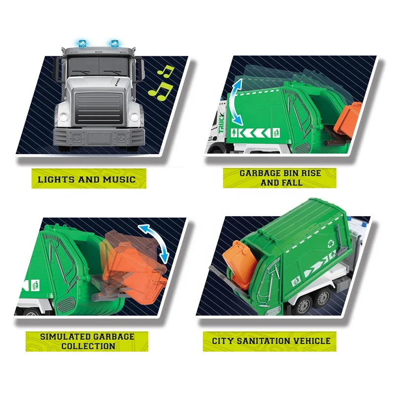 1/12 Sanitary car with Trash Bin RC Garbage Truck Toys Eco-car Toy Set Lights sound Rechargeable