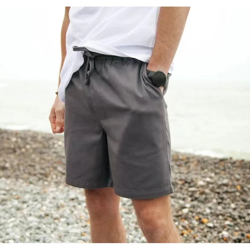 custom logo free size good quality drawstring waist grey solid color casual light breathable summer shorts for man