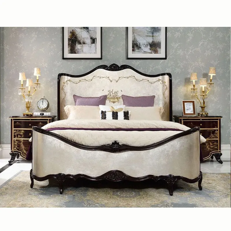 Античная резная вручную кровать, роскошная мебель для спальни в Европейском стиле, классическая двуспальная кровать в стиле барокко