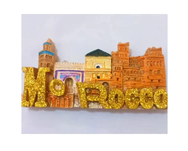 Wholesale Hand-painted Resin Crafts Refrigerator Magnets Morocco Tourist Souvenir 3D Fridge Magnet With Golden decoration
