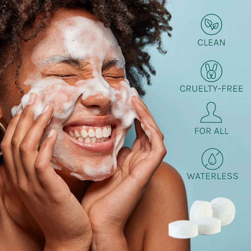 OEM skin care cleansing waterless vegan solid face wash facial cleanser tablets for men women