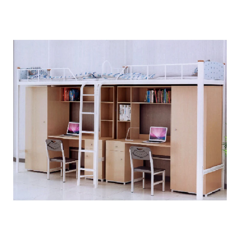 University School Twin Over Metal Frame Dormitory Bunk Bed With Desk And Wardrobe
