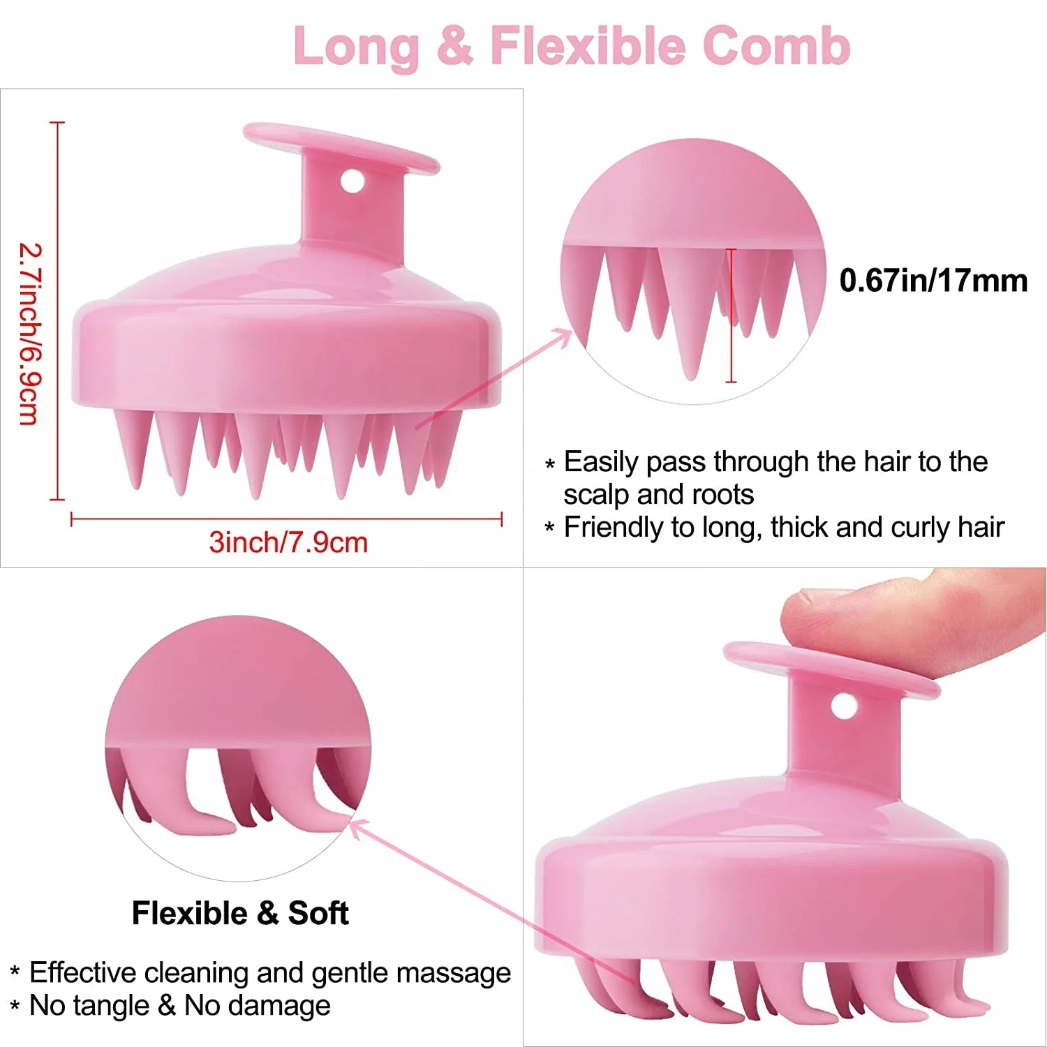 Silicone detangling hair brush, soft silicone hair scalp massager for women Men or Pet