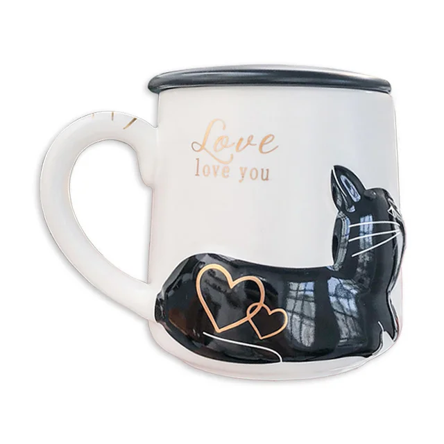  3D рельефная керамическая чашка с котом и крышкой для воды мультяшное искусство свежая мужчин женщин Студенческая кофейная