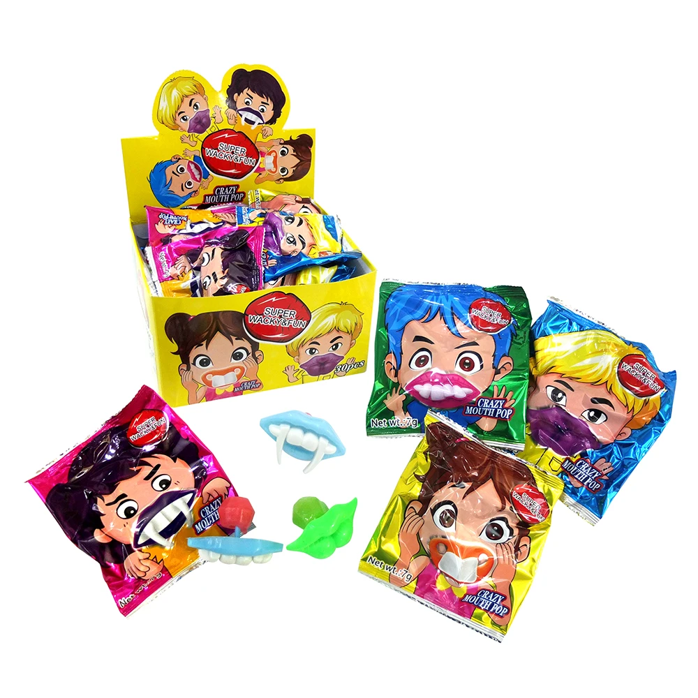 Funny Mouth Shape Devil Tooth Toy With Sweet Fruit Flavor Diamond Hard Candy Pin Pop Lollipop for kids