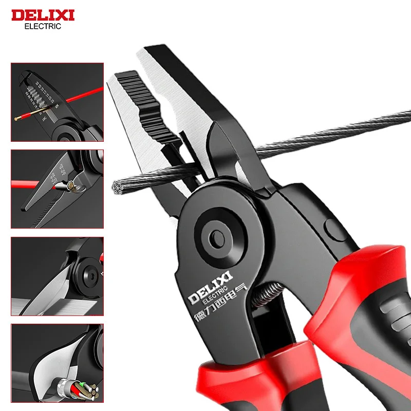 DELIXI ELECTRIC 5 In 1 Electrician Plier Needle Nose Plier Multifunctional Hardware Household Manual Tool Set for Wire Stripping