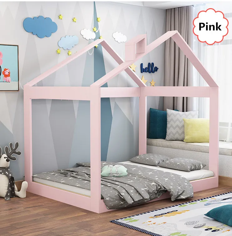 House Bed Kids Bedroom Furniture Wood Floor House Bed Frame Montessori Floor Bed